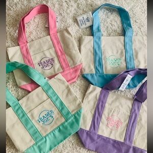 NWT! Four (4) Colorful Pastel Trader Joe’s Canvas Mini Tote Bags.